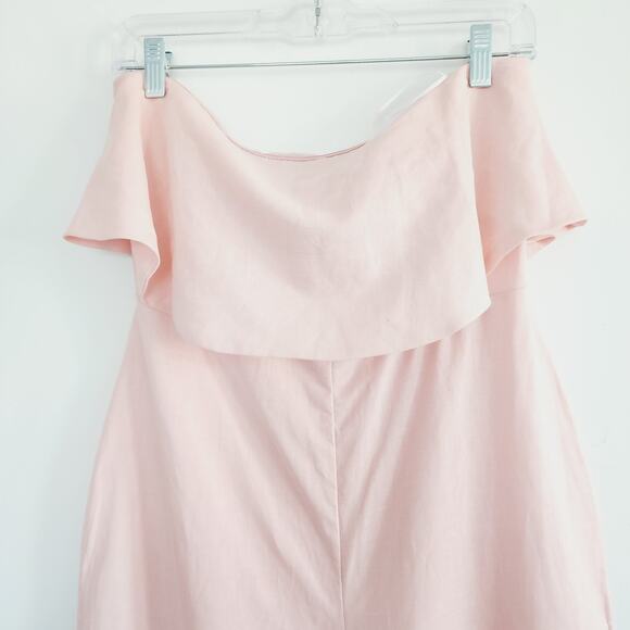 Zara Blush Pink Linen Blend Jumpsuit Strapless Ruffle Top Wide Leg Size Medium - Picture 8 of 11